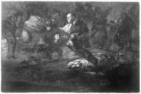 The proverbs or the Disparate, series of etchings...plate 18: 'Funeral disparate', 1864. Creator: Goya y Lucientes, Francisco de (1746 - 1828).