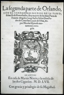 Cover of the second part of the rare edition of 'Orlando Furioso', 1557-1558. Creator: Ariosto, Ludovico (1474 - 1533).