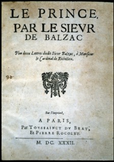 'Le Prince, par le sieur' cover of this 1632 work. Creator: Balzac, Jean Louis Guez de (1597 - 1654).