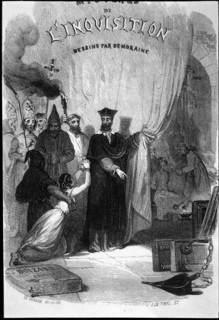Cover of the work 'Mystres de l'Inquisition' published in Paris in 1845.  Creator: Fereal, M.V. de.