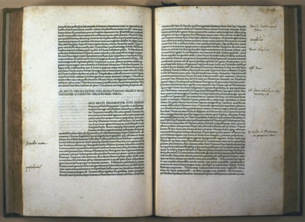 Pages of the work 'Parallelae, sive illustrium virorum' (Parallel lives), by Plutarch, 1478. Creator: Plutarch (50 a.C - 120 a.C.).