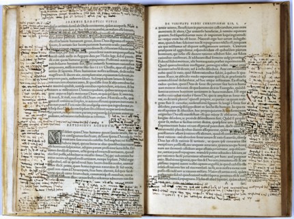 Pages of the original edition of the theological treaty 'De veritate fedei christianae', 1543. Creator: Vives i March, Joan Lluis (1493-1540) .
