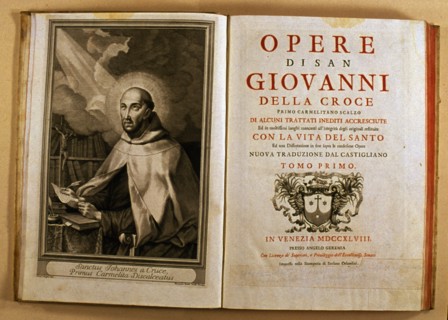 Cover and page with image of the author of the work 'Opere di San Giovanni della Croce', 1748. Creator: Unknown.