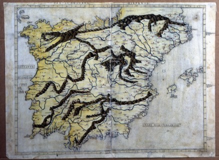 Map of Spain, underlining the mountain systems, Incunabulum, Florence, 1482.  Creator: Berlinghieri, Francesco di Nicola (1440-1501).
