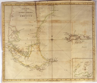Coloured nautical chart of the end of South America with the Strait of Magellan and inset of...1775. Creator: Stratham W. (18th century).