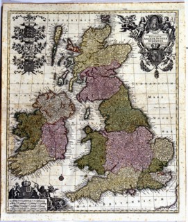 Coloured map of England, Ireland and Scotland, 1780.  Creator: Seutter, Georg Matthew (1678-1757).