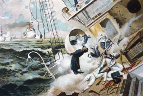 Cuban war: Loss of the Spanish squadron under the command of Admiral Cervera, in the waters...1898. Creator: Bejar Novella, Pablo (1869-1920).