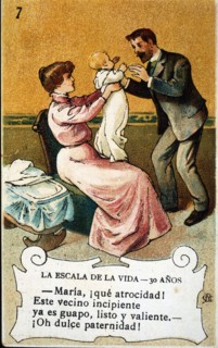 Picture card 'The scale of life'. Number 7, 1902, for the company 'Chocolates Amatller'. Creator: Mestres, Apeles. (1854-1936).