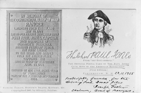 John Paul Jones, Official Postal Card of The Paul Jones Club, S.A.R., 1905, (1917). Creator: Unknown.