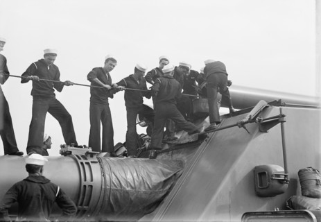 Target Practice - Cleaning 12' Gun, 1913. Creator: Unknown.