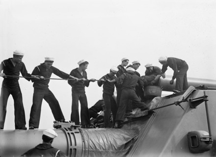 Target Practice - Cleaning 12' Gun, 1913. Creator: Unknown.