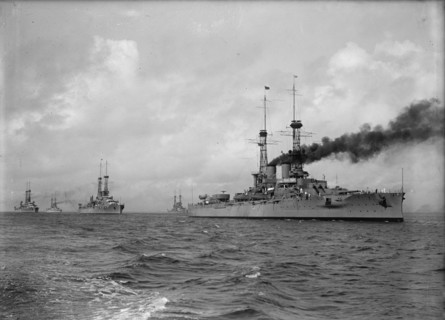 U.S.S. Wyoming Leading Battleships in Hampton Roads, Virginia, 1917. Creator: Unknown.