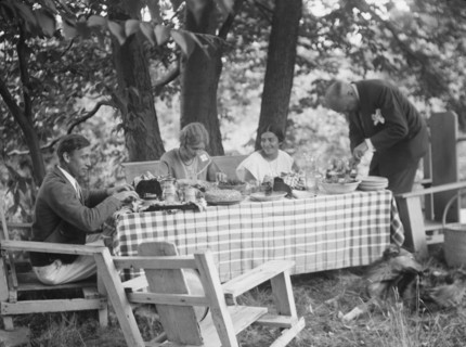 Nyland group, eating outdoors, 1932 Creator: Arnold Genthe.