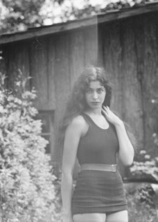 Anisfeld, Miss, standing outdoors, 1928 July 15. Creator: Arnold Genthe.