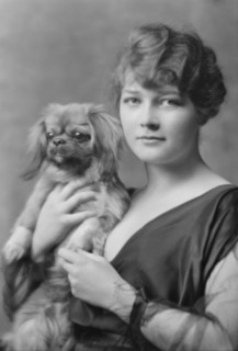 Barry, Constance, Miss, with dog, portrait photograph, 1914 Dec. 17. Creator: Arnold Genthe.