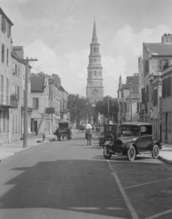 View down street to St. Philip's Church, Charleston, South Carolina, between 1920 and 1926. Creator: Arnold Genthe.