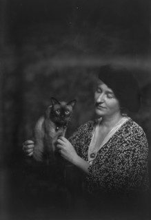 Malvina Hoffman with cat, portrait photograph, 1933 June 27. Creator: Arnold Genthe.