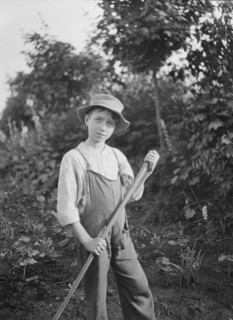 Boy in the gardens of the National Cash Register Company, Dayton, Ohio, between 1896 and 1942. Creator: Arnold Genthe.