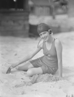 Miss Marguerite Churchill, at the beach, 1923 July. Creator: Arnold Genthe.