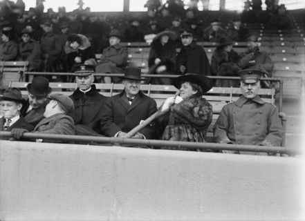 Marine Corps, U.S.N. Machine Gun Unit Demonstration at Ball Park - Daniels And Gen. Barnett, 1917. Creator: Harris & Ewing.