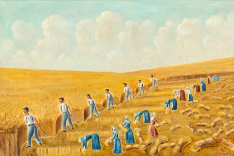 Harvesting with Grain Cradles, c. 1939. Creator: Stanley Mazur.