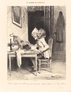 Monsieur Coquelet partage son déjeuner, 1839.  Creator: Honore Daumier.