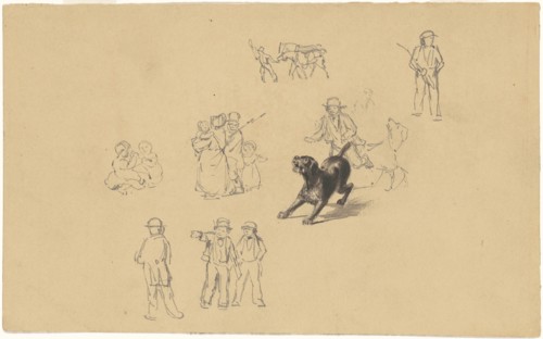Barking Dog and Studies for "Militia Training", c. 1841. Creator: James Goodwyn Clonney.