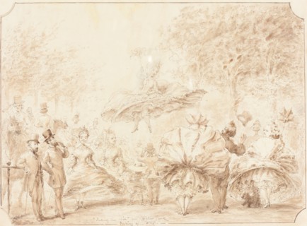 Taking the Air in Hyde Park [verso], 1865. Creator: George Cruikshank.