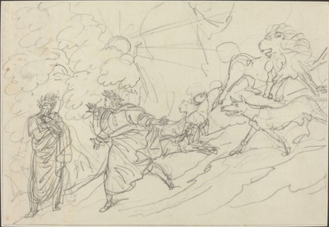 Dante Flees the Wild Beasts and Meets Virgil, 1824. Creator: Bartolomeo Pinelli.