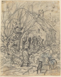 A Flock of Sheep before a Farmhouse. Creator: Theodore Rousseau.