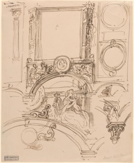 Architectural Details for a Wall Decoration with Empress Maria Theresia Embracing..., c. 1864. Creator: Moritz von Schwind.