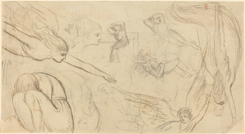 Sheet of Studies with Angels and Cowering Figures (Illustration for Macklin's Bible?), c. 1791. Creator: Thomas Stothard.