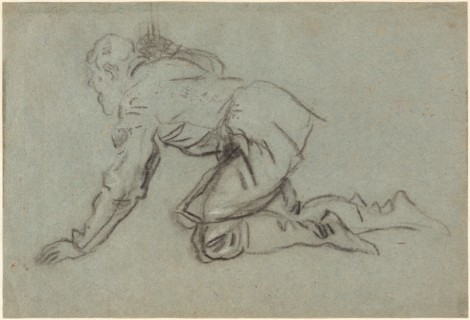 A Kneeling Man Holding a Staff [recto], mid 1550s. Creator: Jacopo Tintoretto.