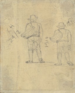 Two Studies of a Figure Holding a Basket [verso]. Creator: John Varley I.