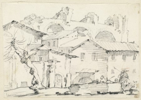 Houses on the North Side of the Forum with the Basilica of Maxentius Beyond, 1746/1749. Creator: Joseph-Marie Vien the Elder.