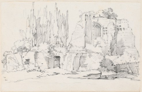 Roman Ruins with a Stand of Cypresses, 1744/1750. Creator: Joseph-Marie Vien the Elder.