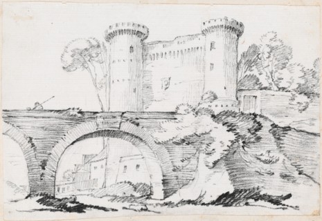 A Stone Bridge and the Fortified Entrance to a Town, 1744/1750. Creator: Joseph-Marie Vien the Elder.