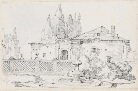 House and Trees across a Garden Wall, 1744/1750. Creator: Joseph-Marie Vien the Elder.