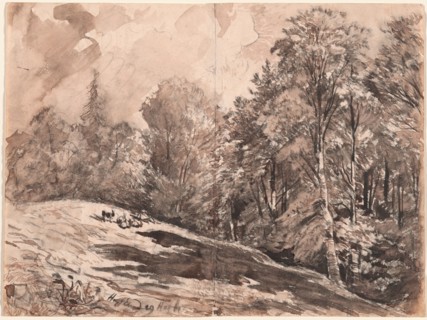 A Meadow with a Shepherd and Goats at the Edge of a Forest, 1861. Creator: Carl Wagner.