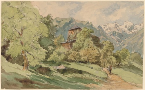 The Castle of Bürglen with the Alps Beyond, 1862. Creator: Carl Wagner.