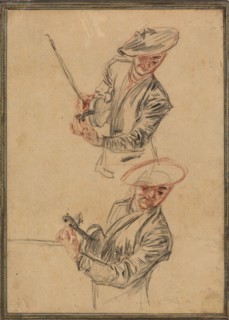 Two Studies of a Violinist Tuning His Instrument, 1717/1718. Creator: Jean-Antoine Watteau.