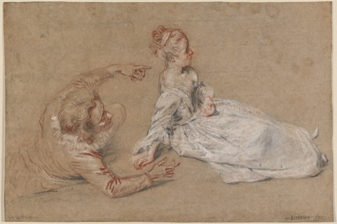 A Man Reclining and a Woman Seated on the Ground, c. 1716. Creator: Jean-Antoine Watteau.