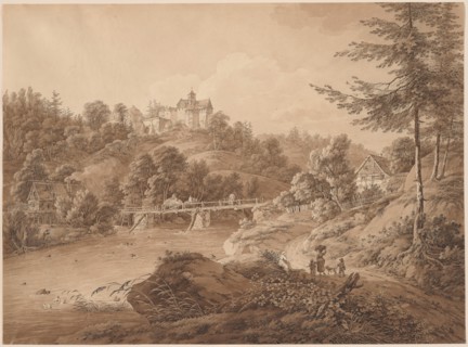 Rauenstein Castle Seen from the River's Edge, c. 1800. Creator: Adrian Zingg.