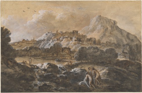 Mountainous River Landscape with Bathers, 1752/1770. Creator: Francesco Zuccarelli.