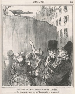 Apparition du ... serpent de la rue Lacépède, 19th century. Creator: Honore Daumier.