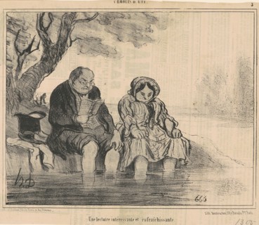 Une lecture intéressante et rafraichissante, 19th century. Creator: Honore Daumier.