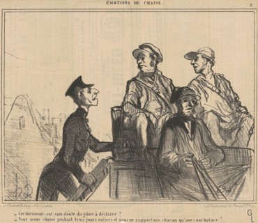 Ce messieurs ont ... du gibier a déclarer? ..., 19th century. Creator: Honore Daumier.