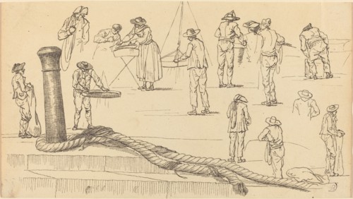 Quayside Figures and a Length of Rope Attached to a Bollard. Creator: Claude-Joseph Vernet.
