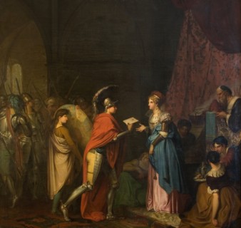 Hamlet Delivering a Letter Written by Himself to the Queen of Scotland, 1776. Creator: Nicolai Abraham Abildgaard.