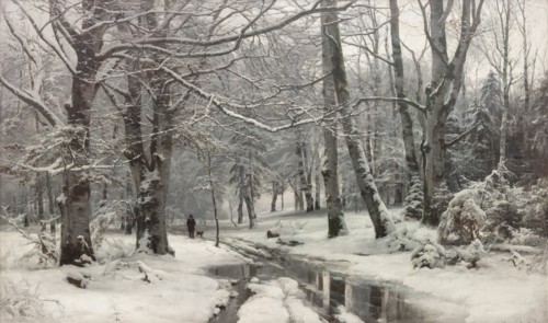 Frosty weather in a beech forest, 1881. Creator: Anders Andersen-Lundby.